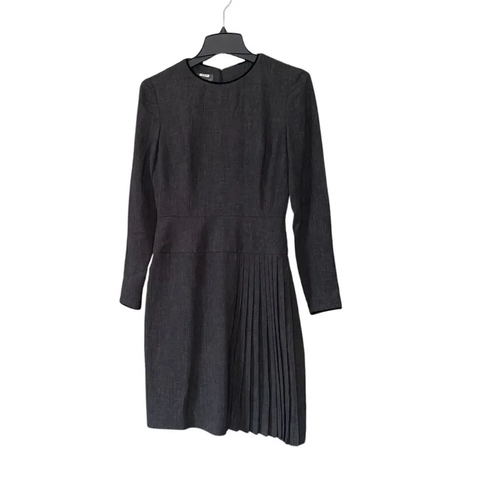 KAY UNGER Black Dress Womens  plaid side Knee-Length silky Long Sleeve sz 2